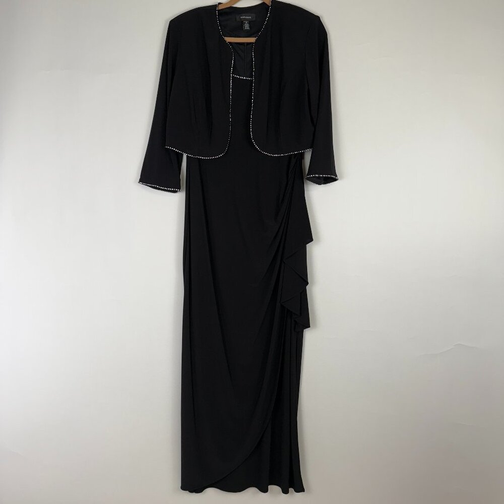 RM Richards Black Jersey long Dress with Bolero Jacket w/ Rhinestones